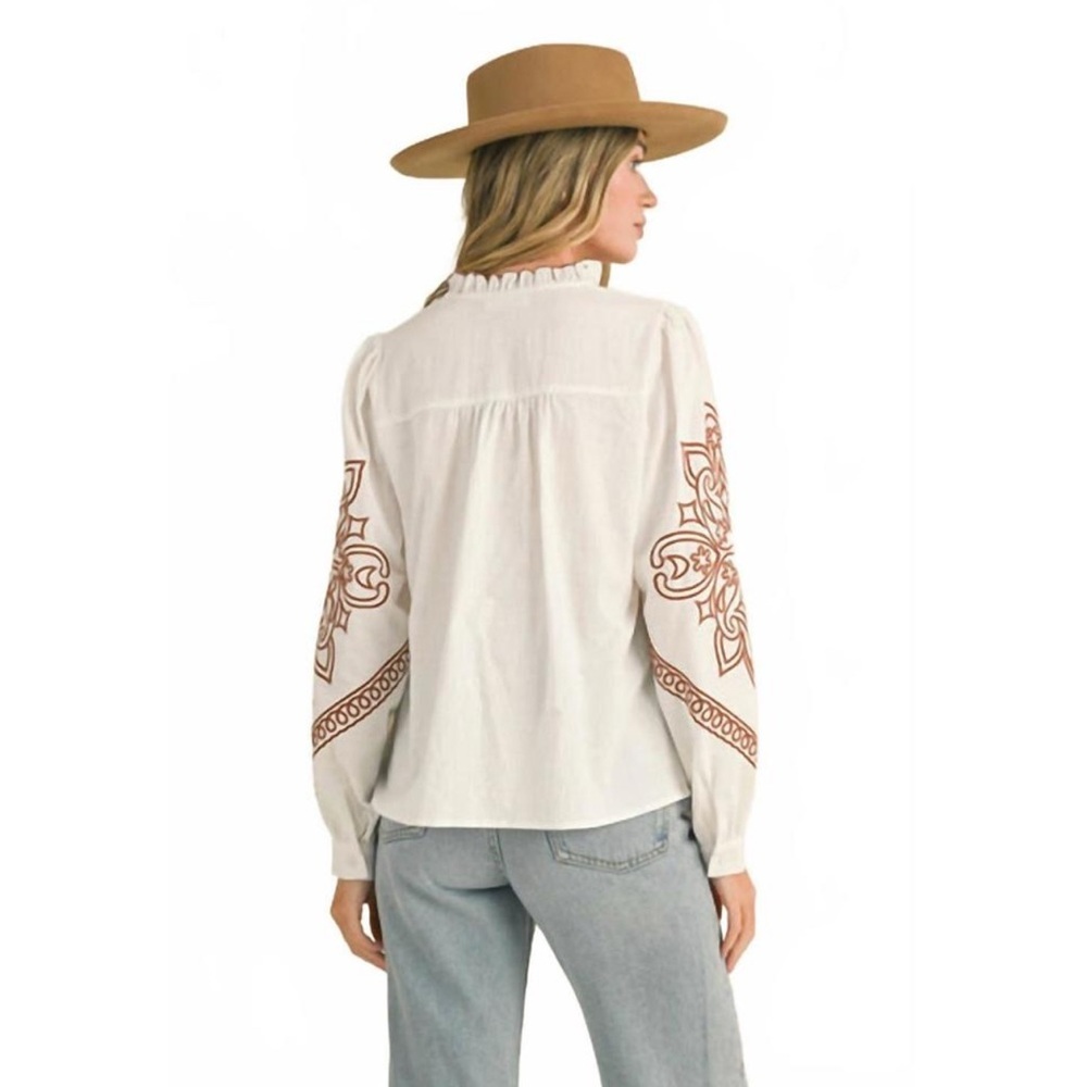 NWT &merci Western Embroidered Top In White SIZE M - Picture 5 of 11